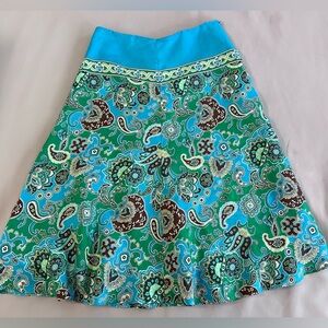 Banana Republic 100% Silk Midi Blue Paisley Floral A-line‎ Skirt Size 0 Side Zip